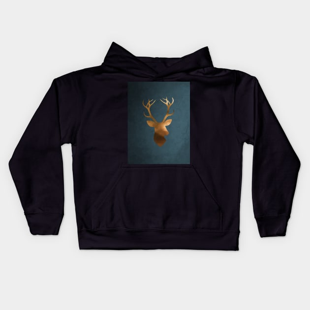 Gold deer watercolor painting Kids Hoodie by PallKris